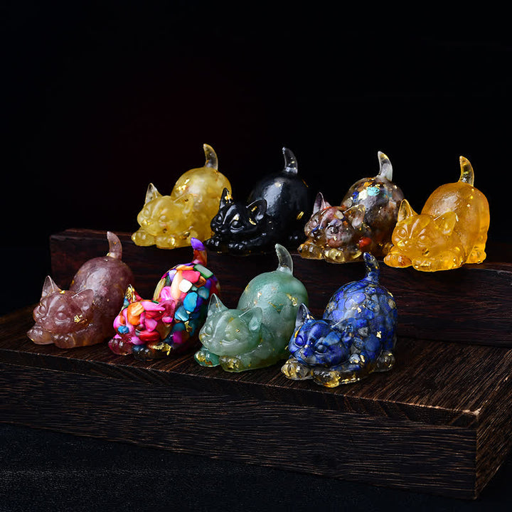 Olivenorma Multiple Colors Crystal Resin Stretching Cat For Positive Energy Mindfulness Relaxation Gemstone Decoration - image 3