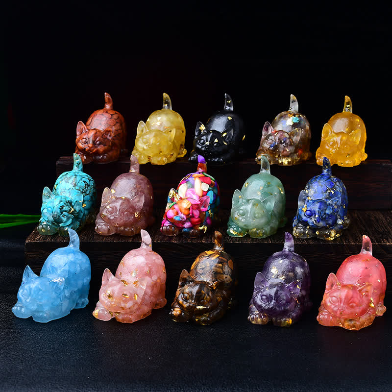 Olivenorma Multiple Colors Crystal Resin Stretching Cat For Positive Energy Mindfulness Relaxation Gemstone Decoration - image 4