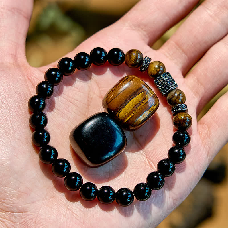 Olivenorma Men's Frosted Black Bead Tiger Eye Bracelet - image 1