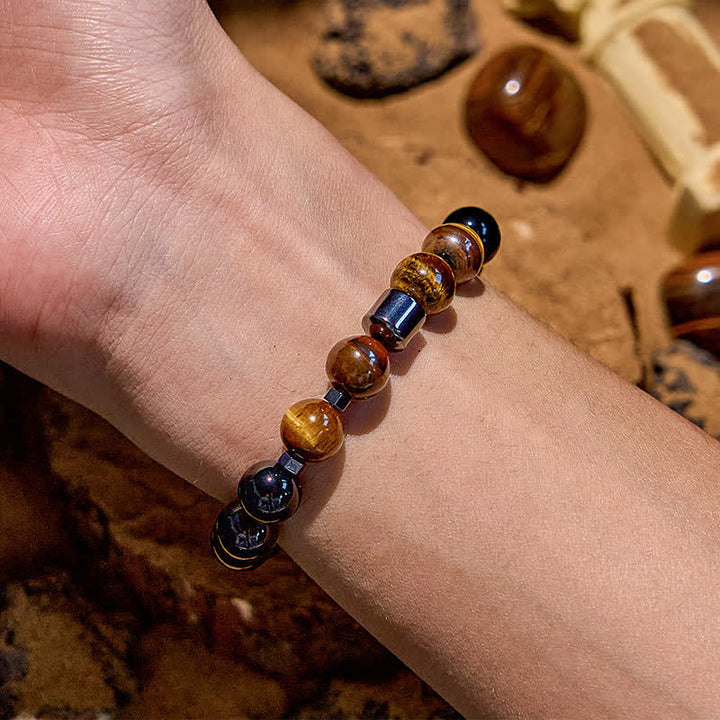 Olivenorma Men's Frosted Black Bead Tiger Eye Bracelet - image 2