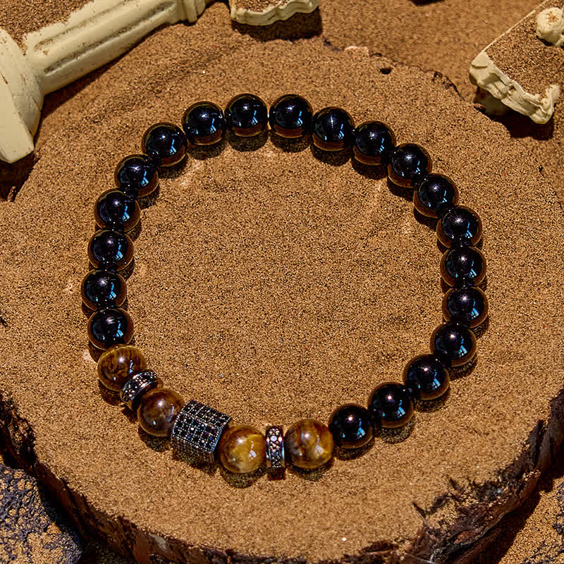 Olivenorma Men's Frosted Black Bead Tiger Eye Bracelet - image 3
