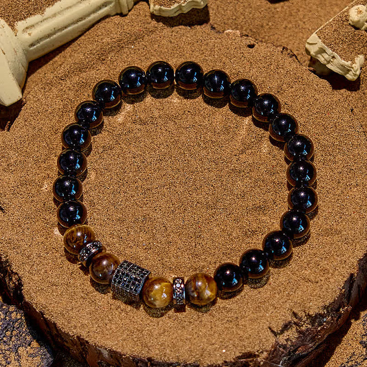 Olivenorma Men's Frosted Black Bead Tiger Eye Bracelet - image 3