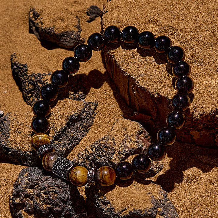 Olivenorma Men's Frosted Black Bead Tiger Eye Bracelet - image 4