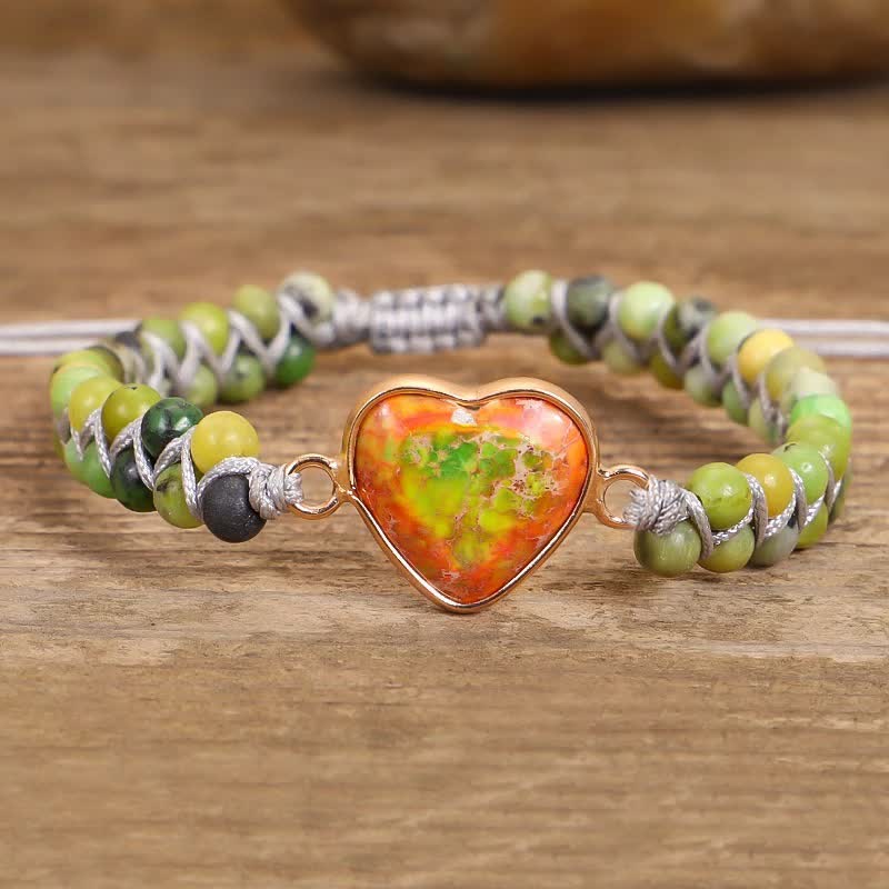 Olivenorma Heart Emperor Stone Natural Quartz Healing Braided Bracelet - Orange Emperor Stone Heart - image 50