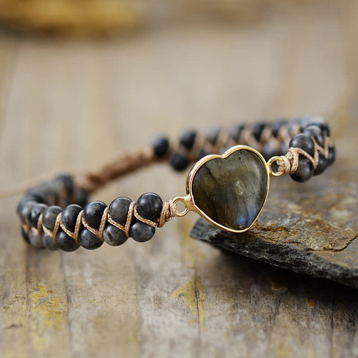 Olivenorma Heart Emperor Stone Natural Quartz Healing Braided Bracelet - Labradorite - image 41