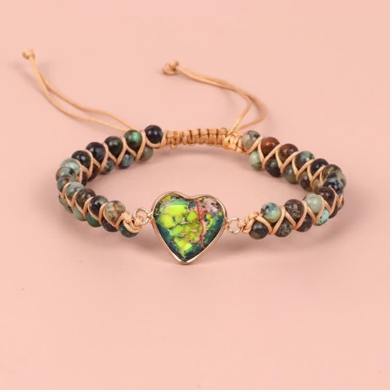 Olivenorma Heart Emperor Stone Natural Quartz Healing Braided Bracelet - Africa Turquoise#Green Emperor Stone Heart - image 44
