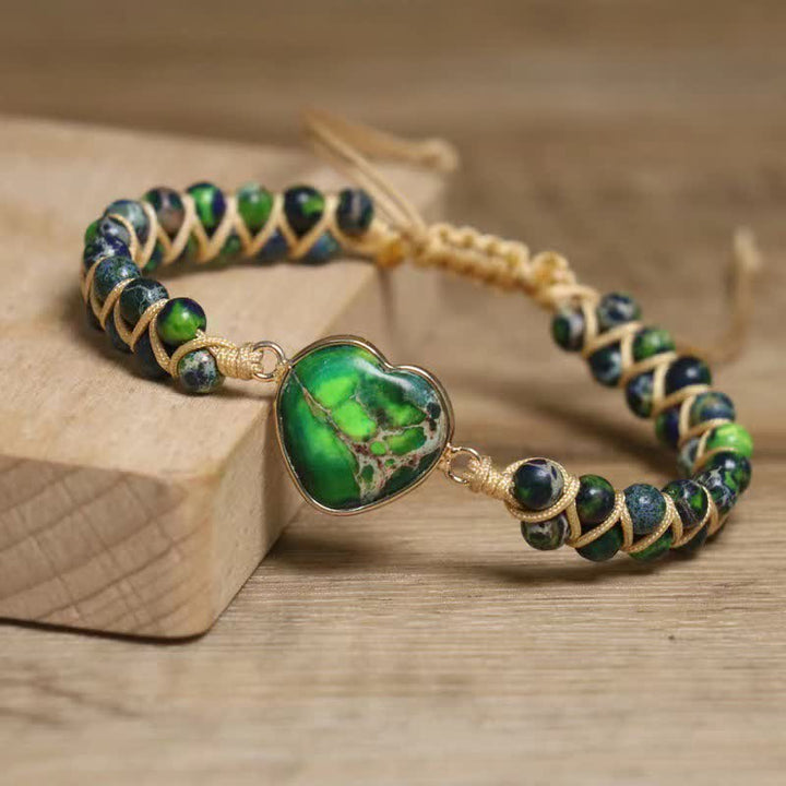 Olivenorma Heart Emperor Stone Natural Quartz Healing Braided Bracelet - Green Emperor Stone - image 48