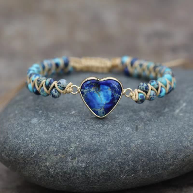 Olivenorma Heart Emperor Stone Natural Quartz Healing Braided Bracelet - Blue Emperor Stone - image 49
