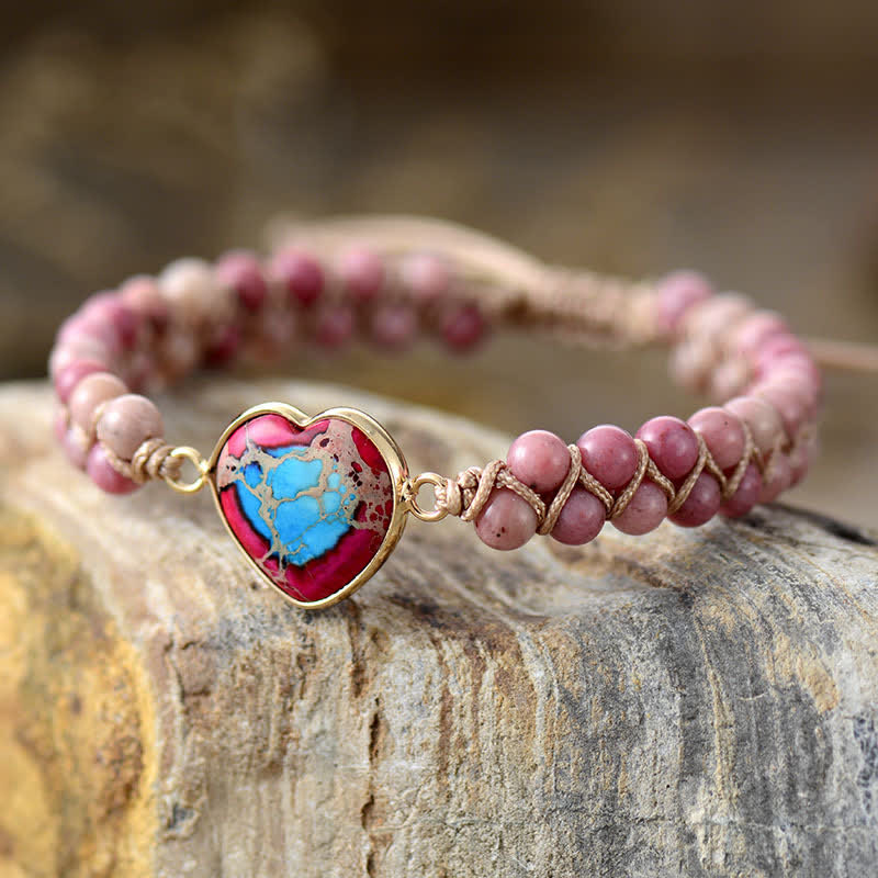 Olivenorma Heart Emperor Stone Natural Quartz Healing Braided Bracelet - Rhodochrosite#Red & Blue Emperor Stone - image 40