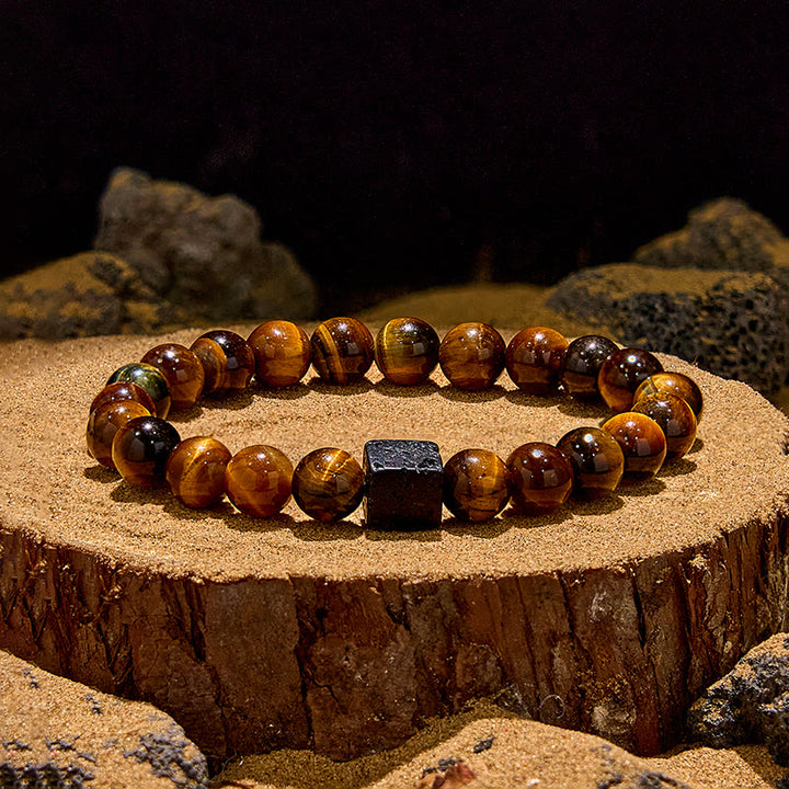 Olivenorma Cube Cut Lava Stone Beaded Bracelet - Tiger Eye - image 19