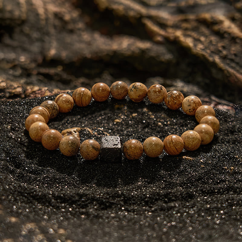 Olivenorma Cube Cut Lava Stone Beaded Bracelet - Picture Jasper - image 50