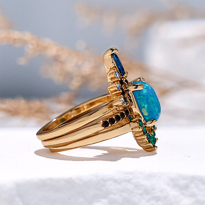 Olivenorma Sapphire With Opal 3 - Piece Ring Set - image 1