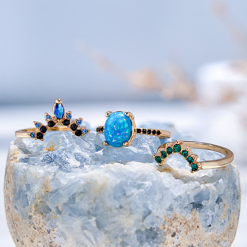 Olivenorma Sapphire With Opal 3 - Piece Ring Set - image 2