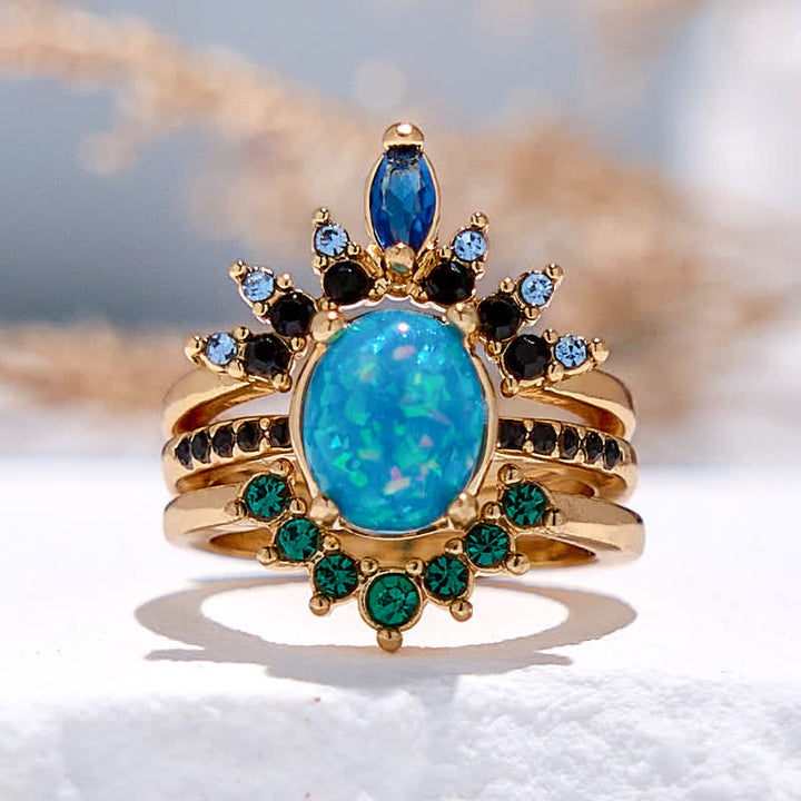 Olivenorma Sapphire With Opal 3 - Piece Ring Set - 10 - image 0