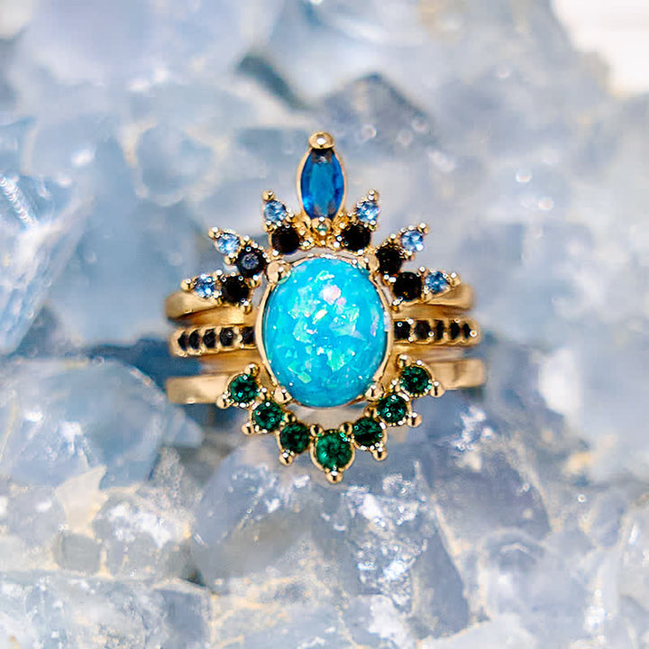 Olivenorma Sapphire With Opal 3 - Piece Ring Set - image 3