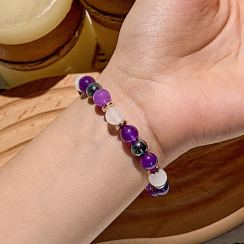 Olivenorma Amethyst Rose Quartz Hematite Beaded Bracelet - image 1