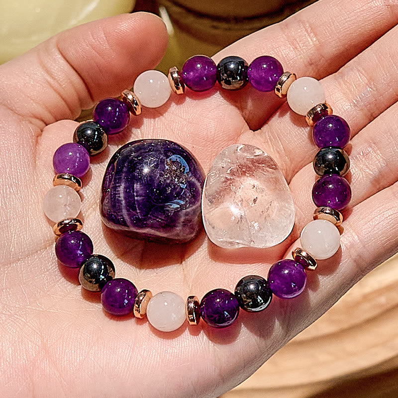 Olivenorma Amethyst Rose Quartz Hematite Beaded Bracelet - Natural Stone - image 0