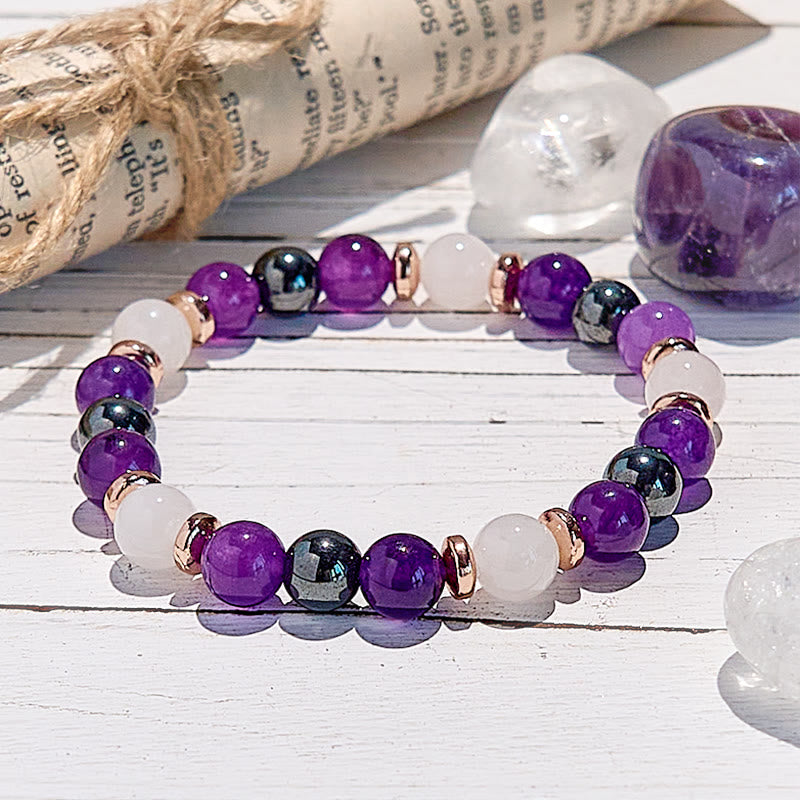 Olivenorma Amethyst Rose Quartz Hematite Beaded Bracelet - image 3
