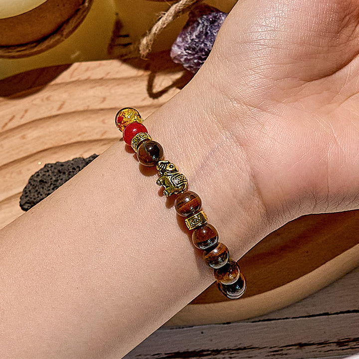 Olivenorma Chakra Tiger Eye Elephant Pendant Beaded Bracelet - image 1