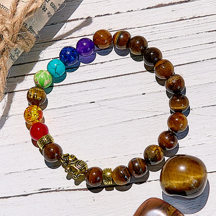 Olivenorma Chakra Tiger Eye Elephant Pendant Beaded Bracelet - image 4