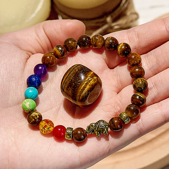Olivenorma Chakra Tiger Eye Elephant Pendant Beaded Bracelet - Chakra & Tiger Eye - image 0