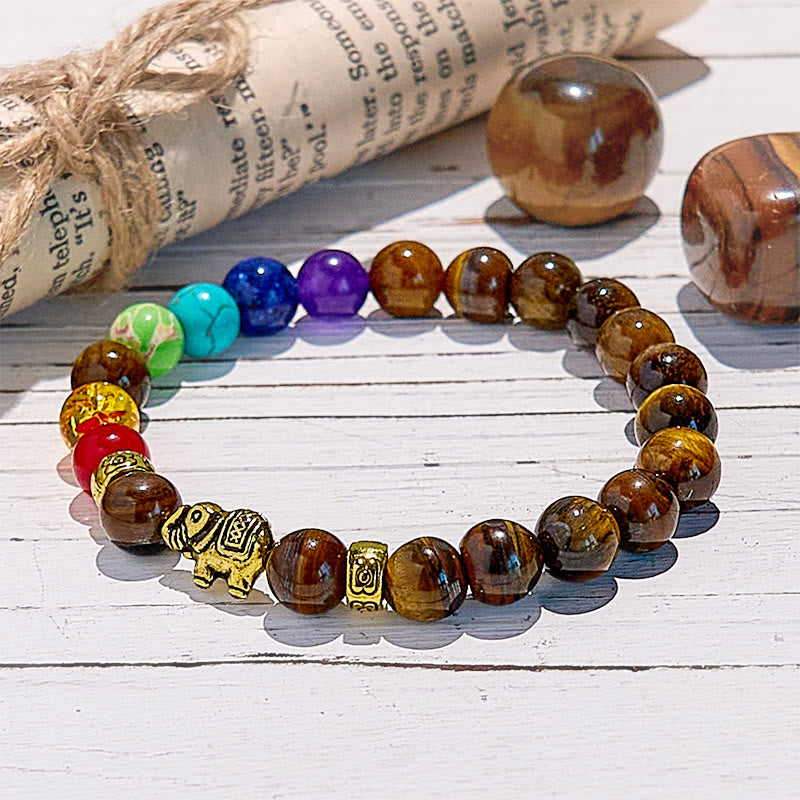 Olivenorma Chakra Tiger Eye Elephant Pendant Beaded Bracelet - image 3