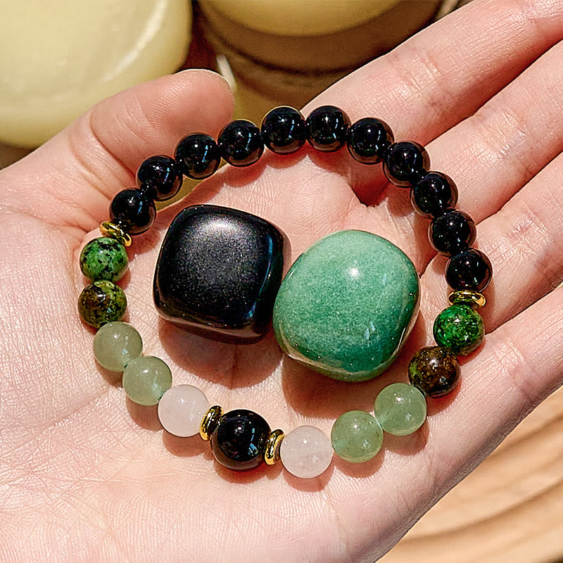 Olivenorma Natural Green Aventurine Obsidian Beaded Bracelet - Natural Stone - image 0