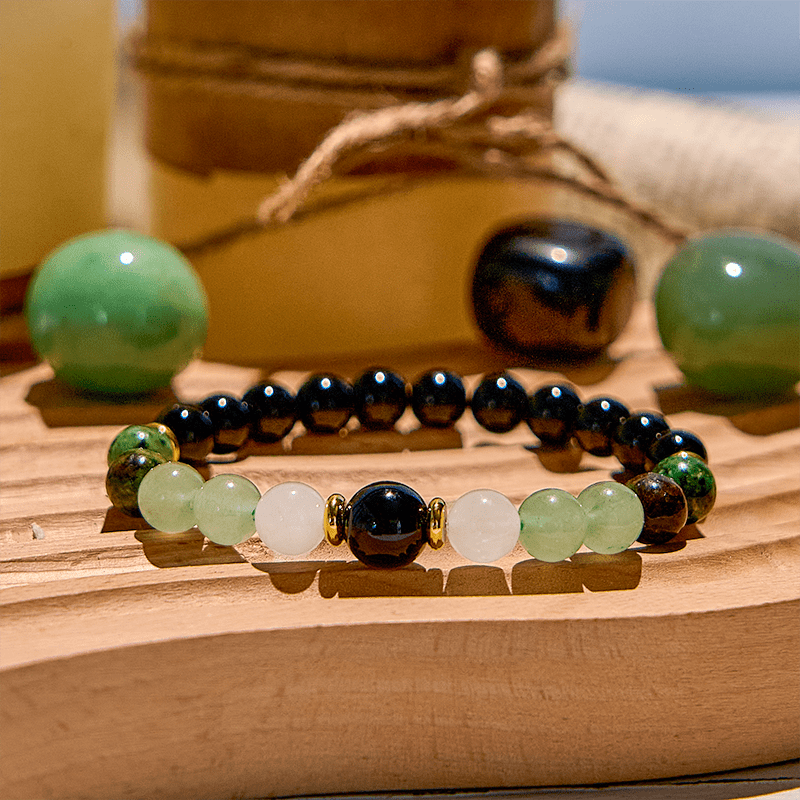 Olivenorma Natural Green Aventurine Obsidian Beaded Bracelet - image 2