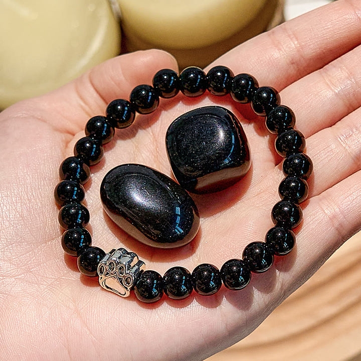 Olivenorma Natural Stone Beaded Dog Paw Pendant Bracelet - Black Onyx - image 0