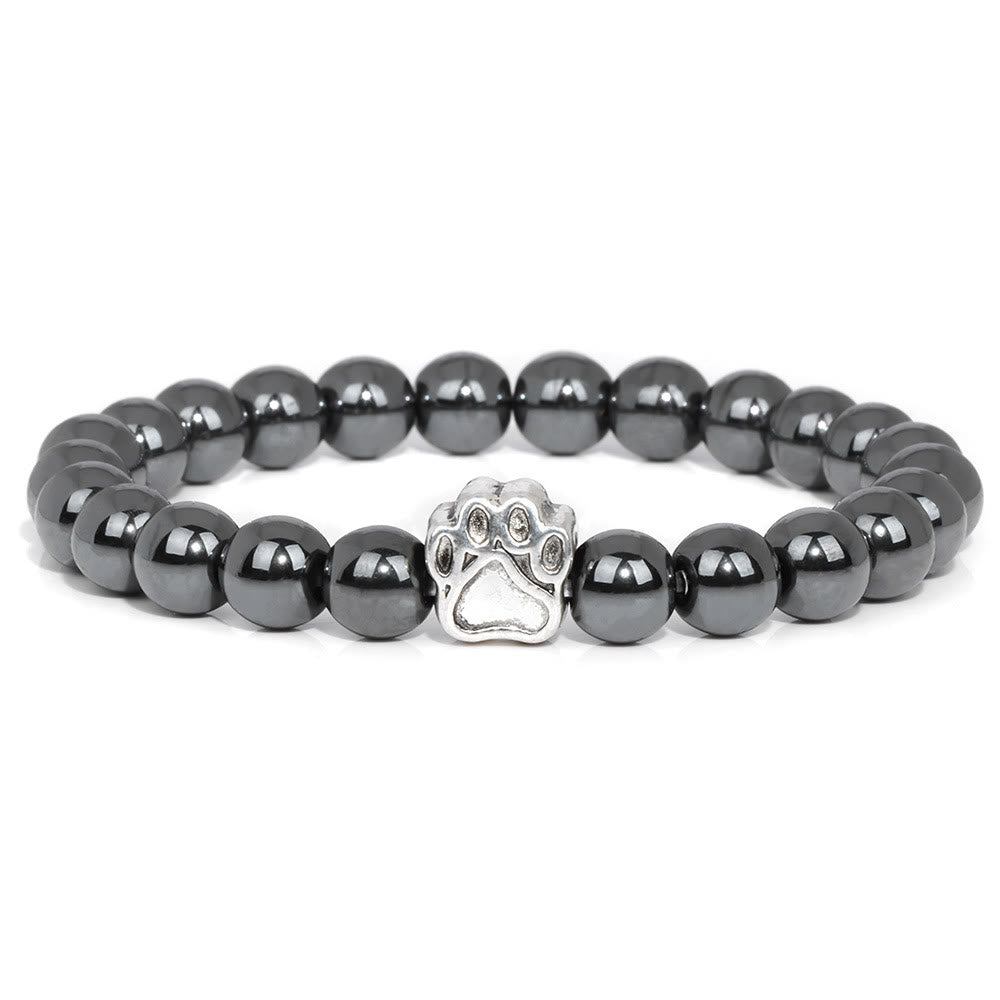Olivenorma Natural Stone Beaded Dog Paw Pendant Bracelet - Hematite - image 6