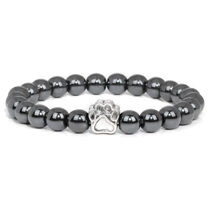 Olivenorma Natural Stone Beaded Dog Paw Pendant Bracelet - Hematite - image 6