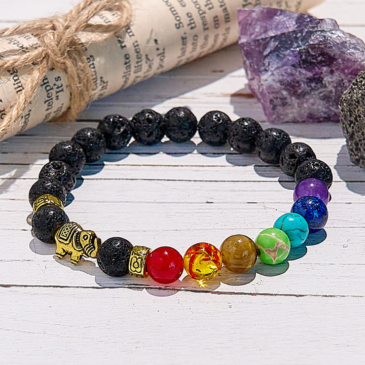 Olivenorma Lava Stone Chakra Elephant Pendant Beaded Bracelet - image 3
