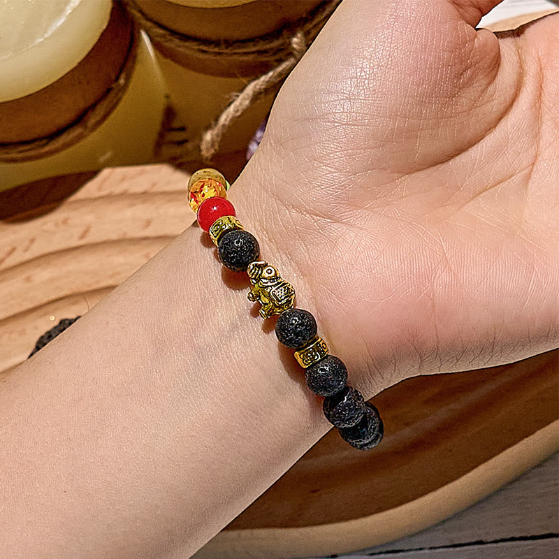 Olivenorma Lava Stone Chakra Elephant Pendant Beaded Bracelet - image 1