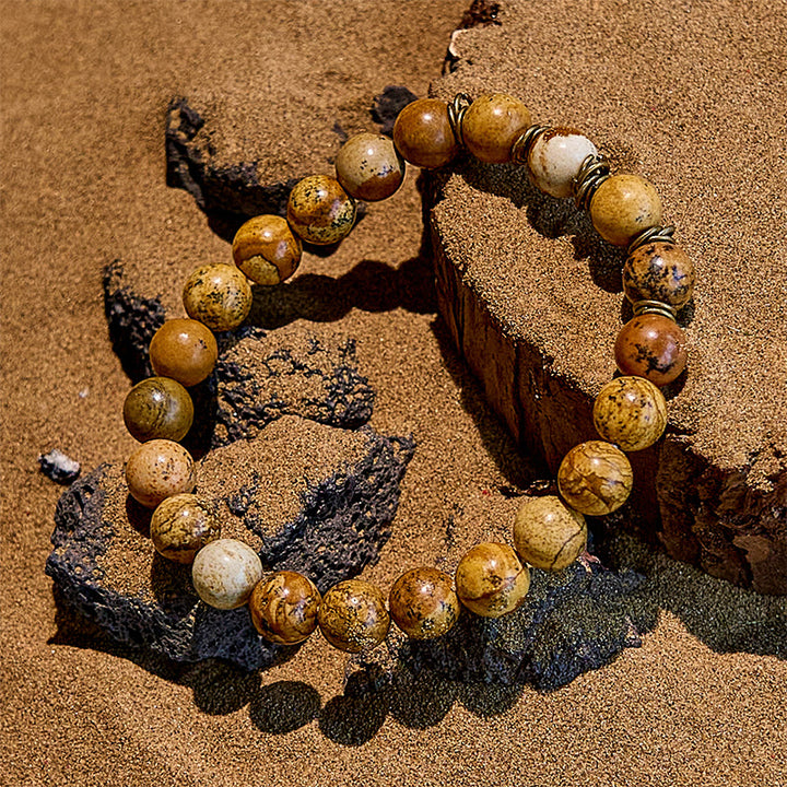 Olivenorma Natural Stone Beaded Gold Copper Wire Bracelet - image 3