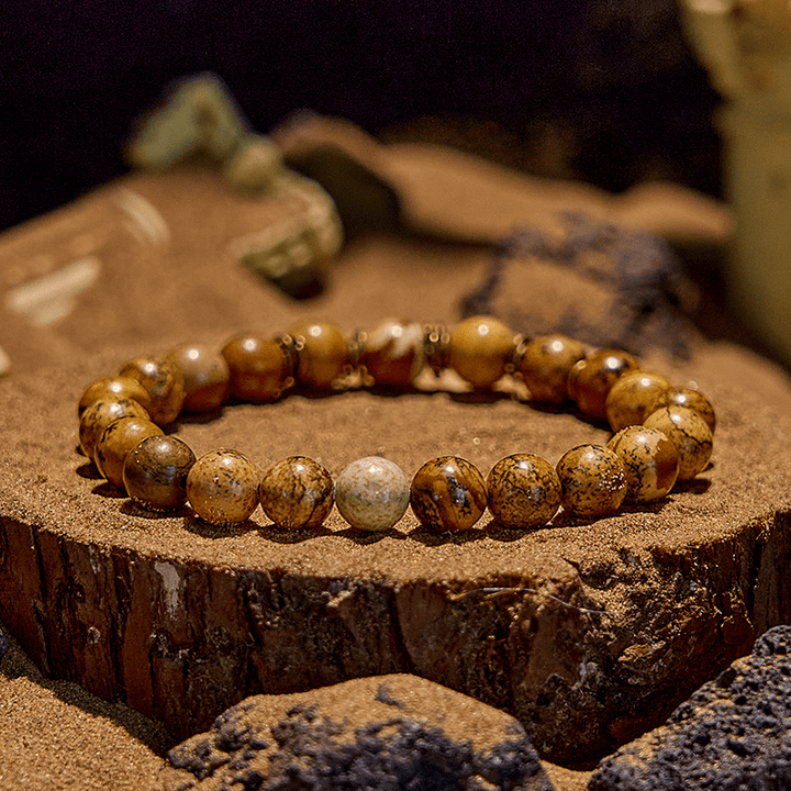 Olivenorma Natural Stone Beaded Gold Copper Wire Bracelet - Picture Jasper - image 0