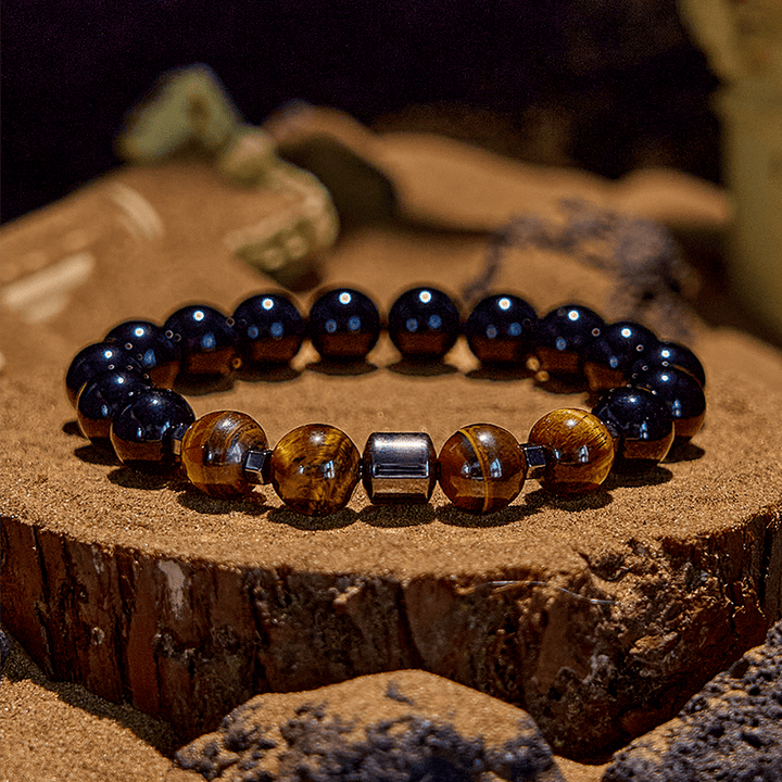 Olivenorma Hematite Tiger Eye Obsidian Beaded Bracelet - Natural Stone - image 0