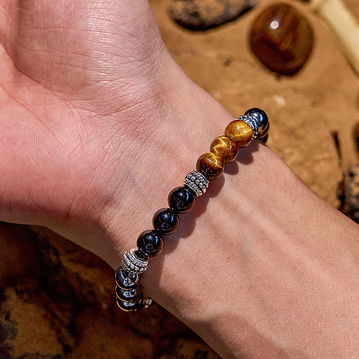 Olivenorma Hematite Tiger Eye Obsidian Alloy Bead Bracelet - image 1
