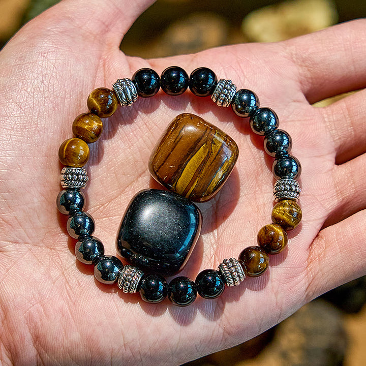 Olivenorma Hematite Tiger Eye Obsidian Alloy Bead Bracelet - image 2