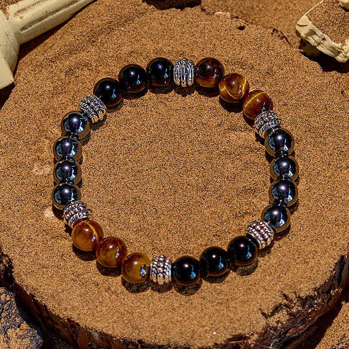 Olivenorma Hematite Tiger Eye Obsidian Alloy Bead Bracelet - image 4