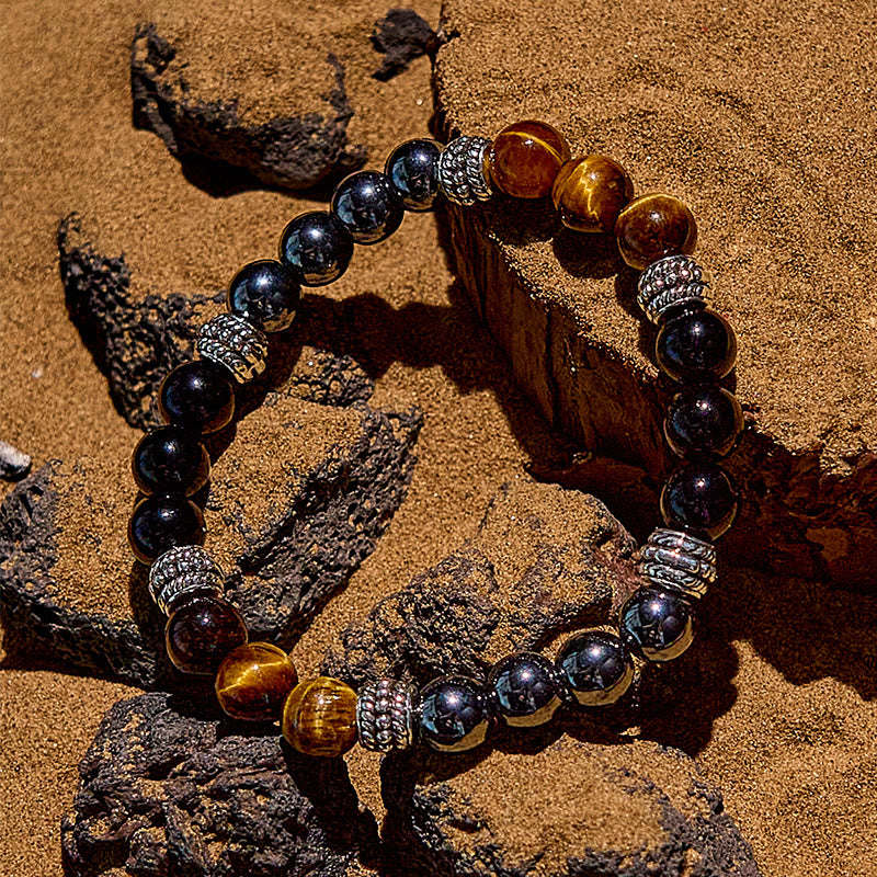 Olivenorma Hematite Tiger Eye Obsidian Alloy Bead Bracelet - image 3