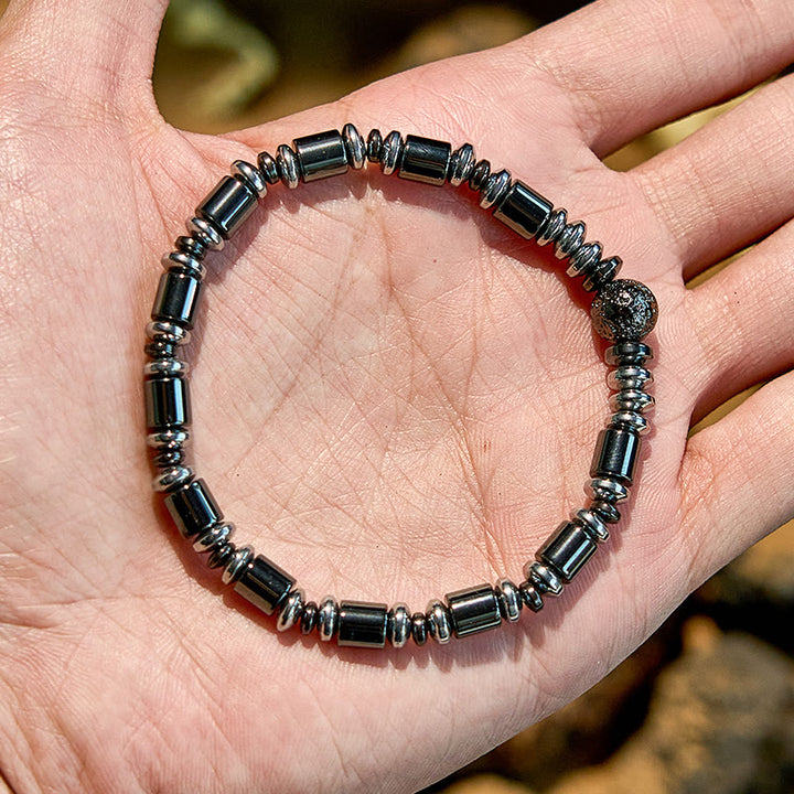 Olivenorma Electroplated Silver Hematite Lava Stone Beaded Bracelet - image 4