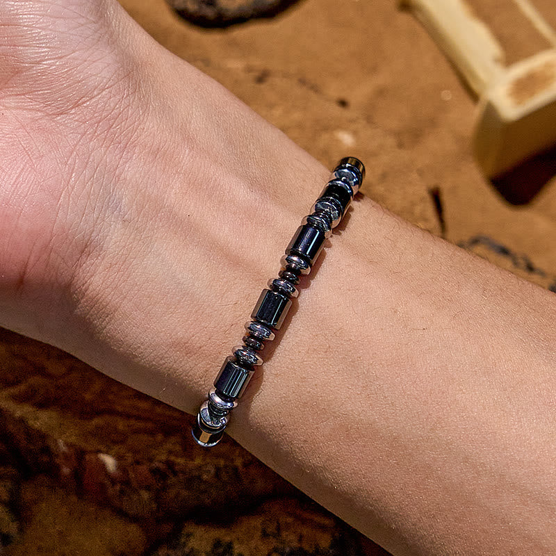 Olivenorma Electroplated Silver Hematite Lava Stone Beaded Bracelet - image 1