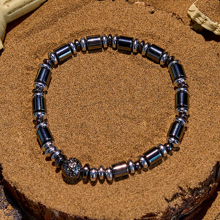 Olivenorma Electroplated Silver Hematite Lava Stone Beaded Bracelet - image 3