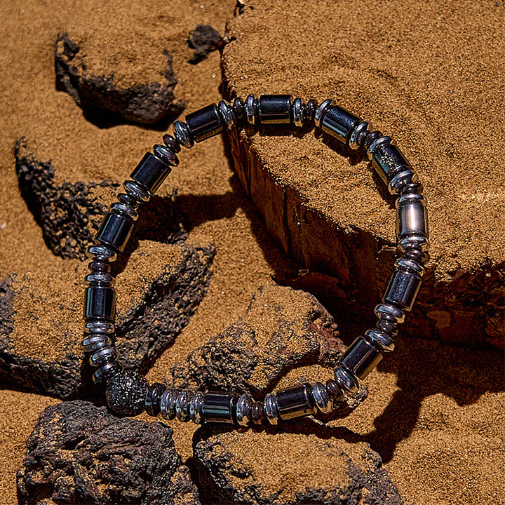 Olivenorma Electroplated Silver Hematite Lava Stone Beaded Bracelet - image 2