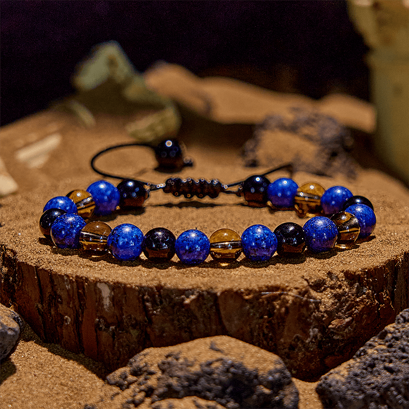 Olivenorma 8mm Natural Stone Beaded Drawstring Bracelet - Lapis Lazuli&Obsidian - image 0