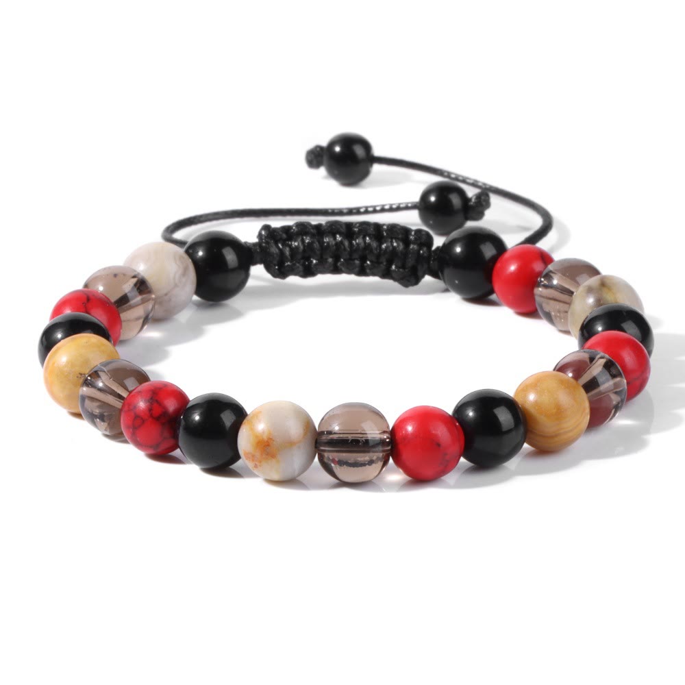 Olivenorma 8mm Natural Stone Beaded Drawstring Bracelet - Sun Stone&Red Turquoise - image 11
