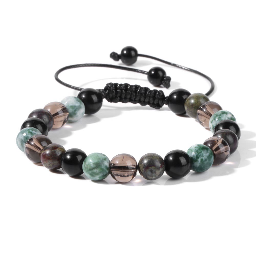 Olivenorma 8mm Natural Stone Beaded Drawstring Bracelet - Dragon Blood Stone&&Smoky Quartz - image 13