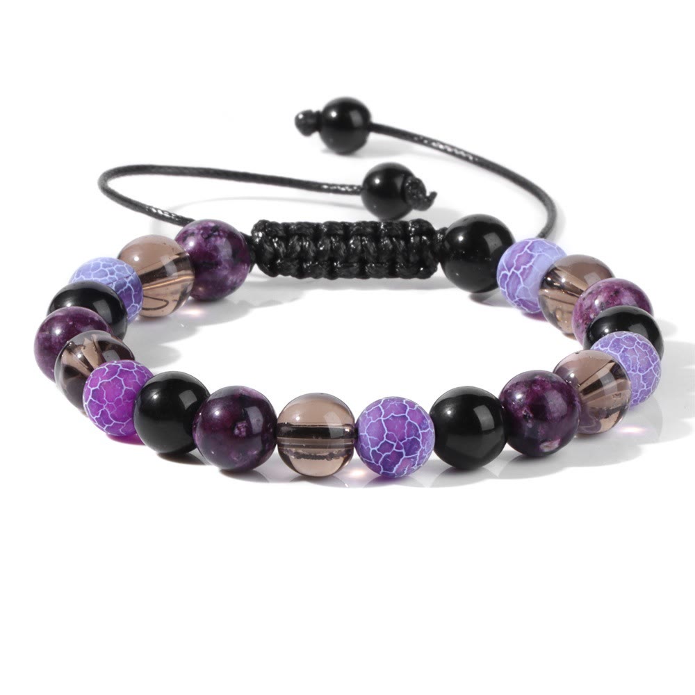 Olivenorma 8mm Natural Stone Beaded Drawstring Bracelet - Charoite&Obsidian - image 18