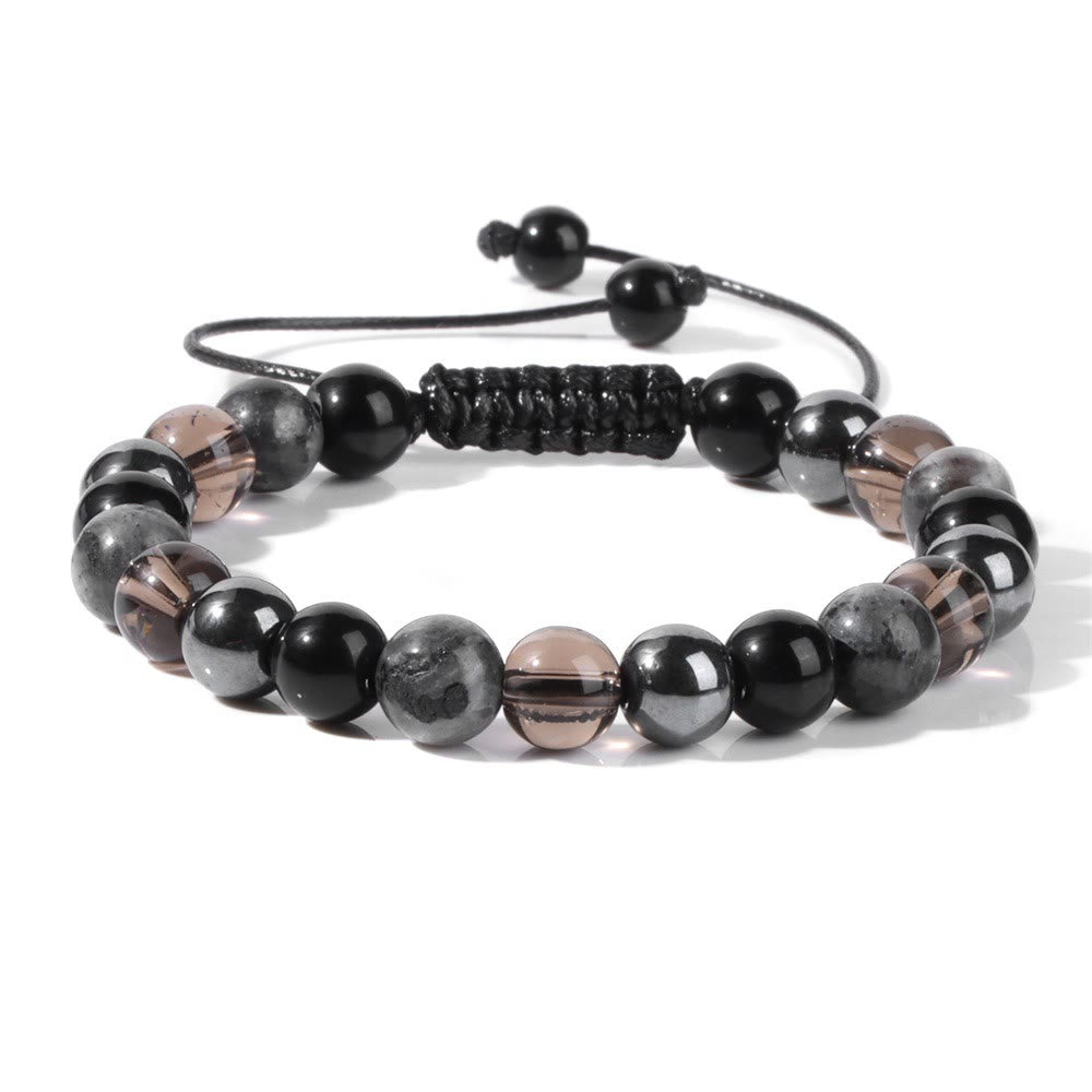 Olivenorma 8mm Natural Stone Beaded Drawstring Bracelet - Hematite&Grey Jasper - image 9