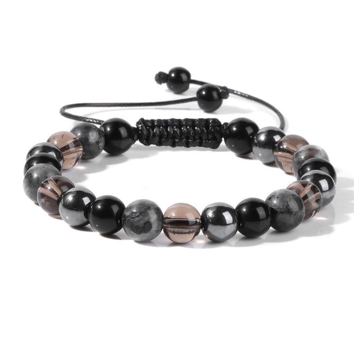 Olivenorma 8mm Natural Stone Beaded Drawstring Bracelet - Hematite&Grey Jasper - image 9
